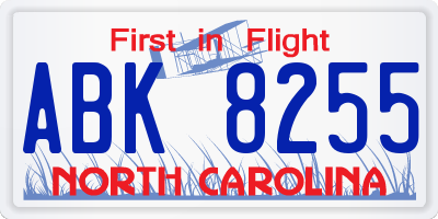 NC license plate ABK8255