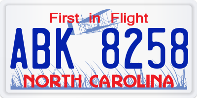 NC license plate ABK8258