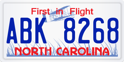 NC license plate ABK8268