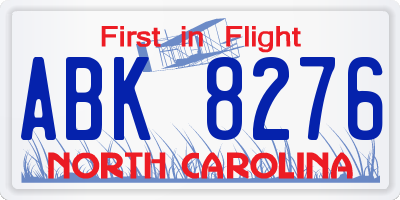 NC license plate ABK8276