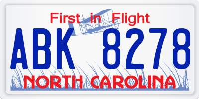 NC license plate ABK8278