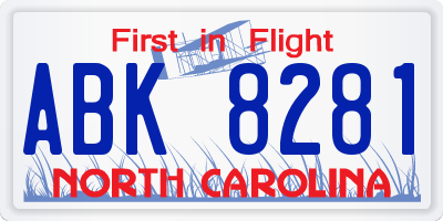 NC license plate ABK8281