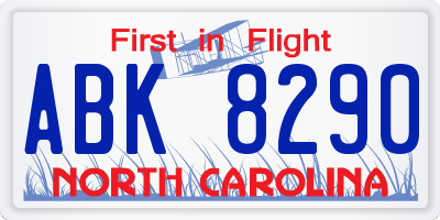 NC license plate ABK8290