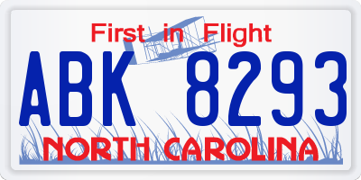 NC license plate ABK8293