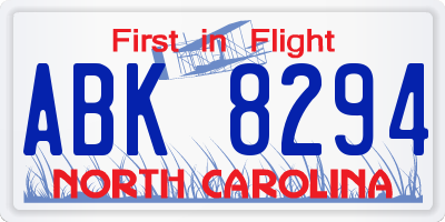 NC license plate ABK8294