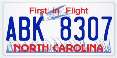 NC license plate ABK8307
