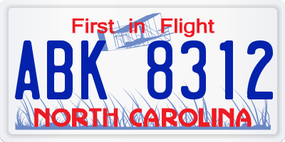NC license plate ABK8312