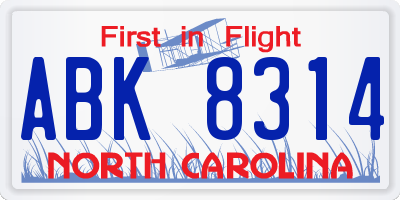 NC license plate ABK8314