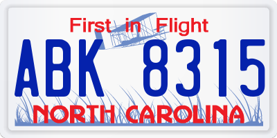 NC license plate ABK8315