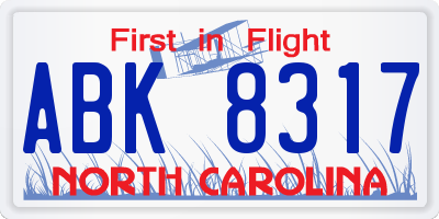 NC license plate ABK8317