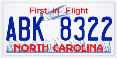 NC license plate ABK8322