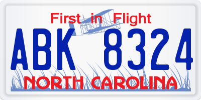NC license plate ABK8324