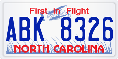 NC license plate ABK8326