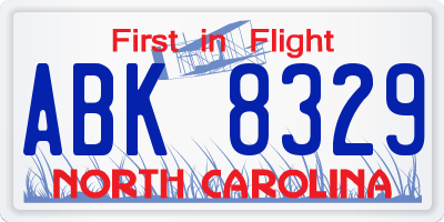 NC license plate ABK8329
