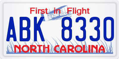 NC license plate ABK8330