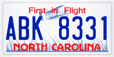 NC license plate ABK8331