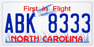 NC license plate ABK8333