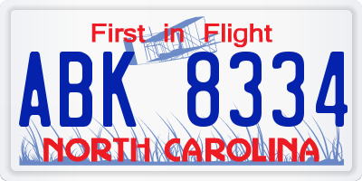 NC license plate ABK8334