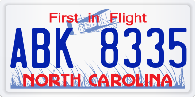 NC license plate ABK8335