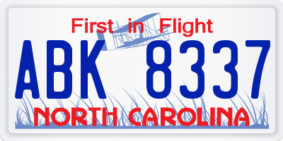 NC license plate ABK8337