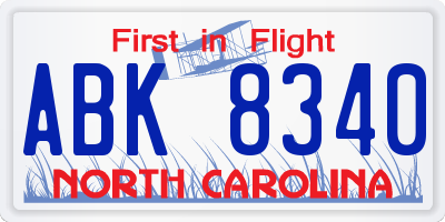 NC license plate ABK8340