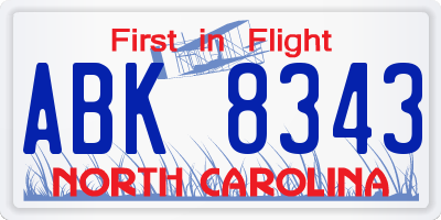 NC license plate ABK8343