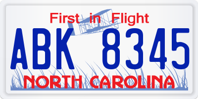 NC license plate ABK8345