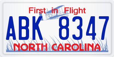 NC license plate ABK8347