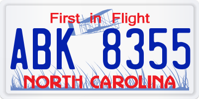 NC license plate ABK8355