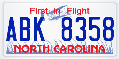 NC license plate ABK8358
