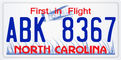 NC license plate ABK8367