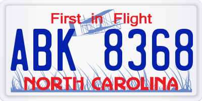 NC license plate ABK8368