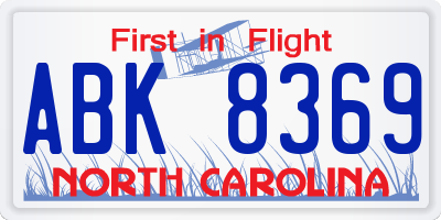 NC license plate ABK8369