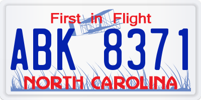 NC license plate ABK8371