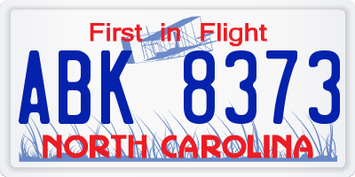 NC license plate ABK8373