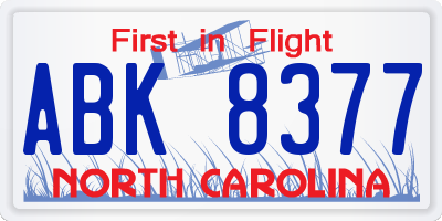 NC license plate ABK8377