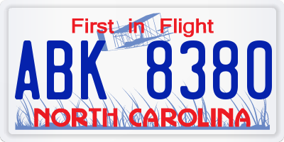 NC license plate ABK8380