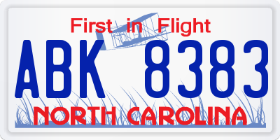 NC license plate ABK8383
