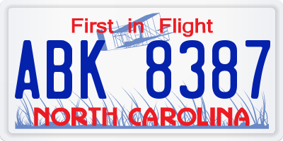 NC license plate ABK8387