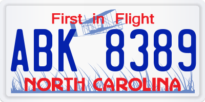 NC license plate ABK8389