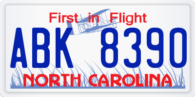 NC license plate ABK8390
