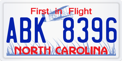 NC license plate ABK8396