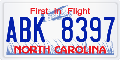 NC license plate ABK8397