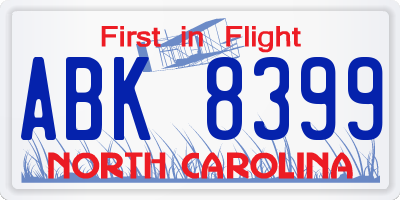 NC license plate ABK8399