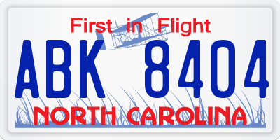 NC license plate ABK8404