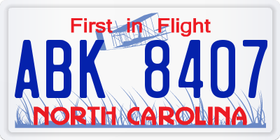 NC license plate ABK8407