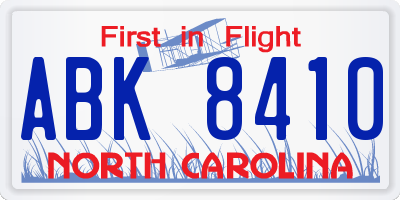 NC license plate ABK8410