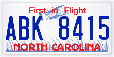 NC license plate ABK8415