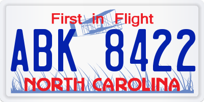 NC license plate ABK8422