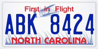 NC license plate ABK8424